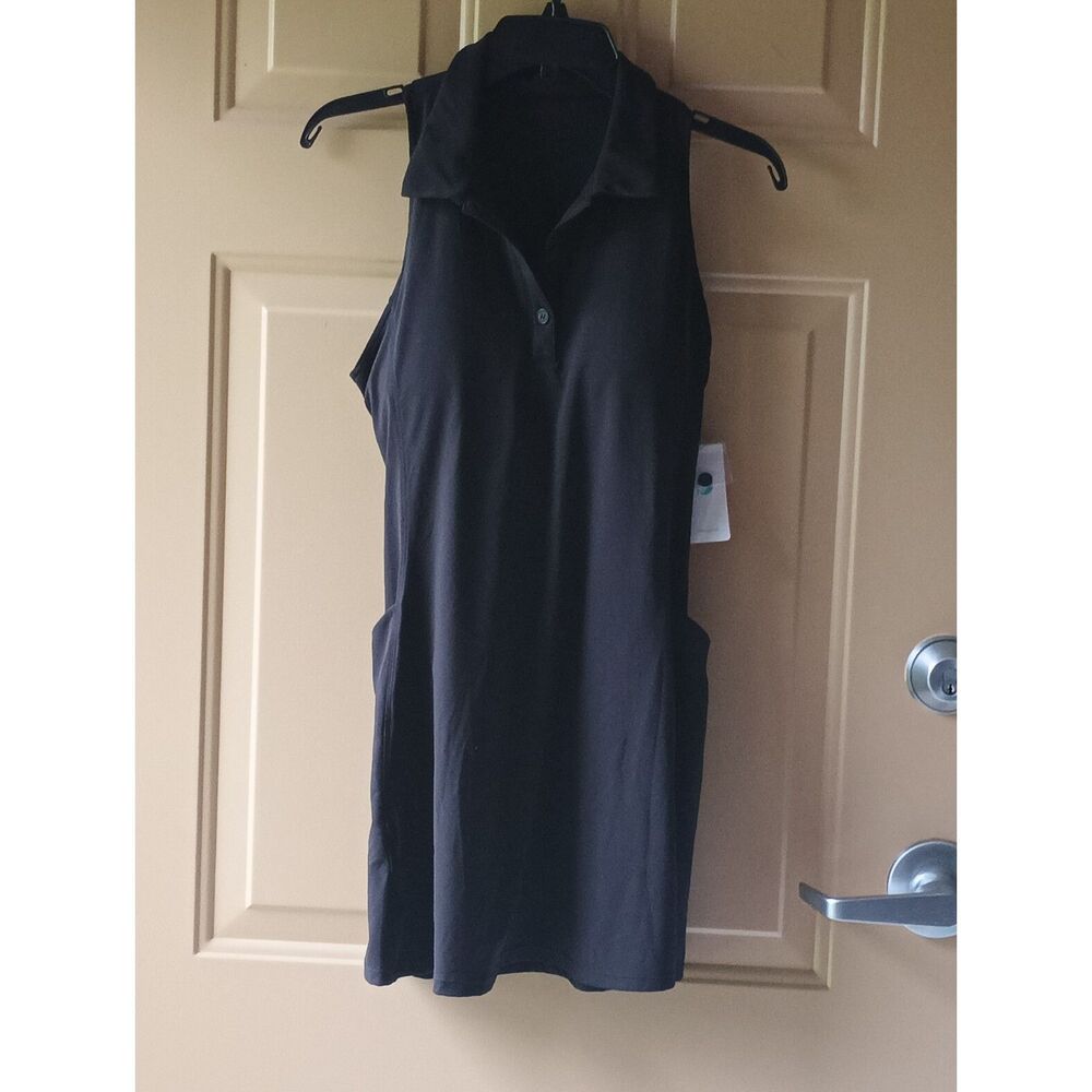 IUGA Black Sleeveless Polo Tennis Dress Built-in Bra Inserts Pockets NWT M